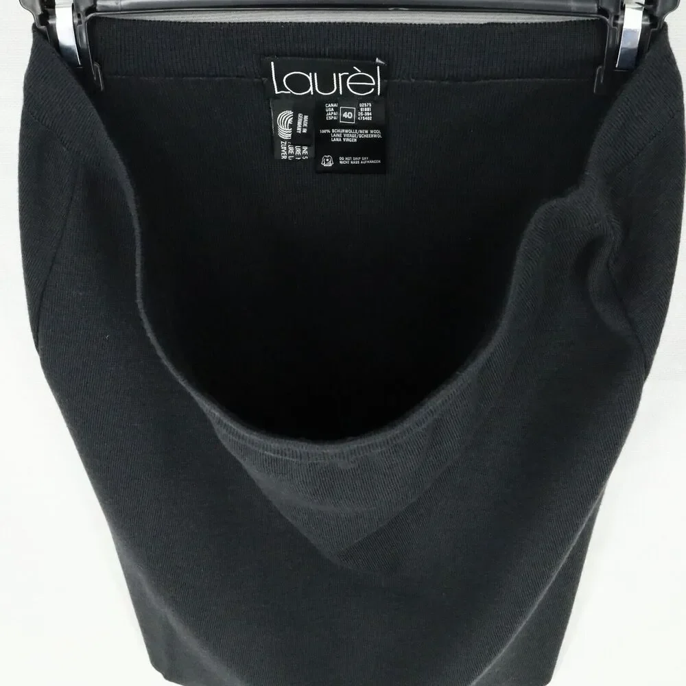 Laurel Escada Sweater Skirt Womens 8 US 40 EU Gray Black Wool Knit Pull On Vtg